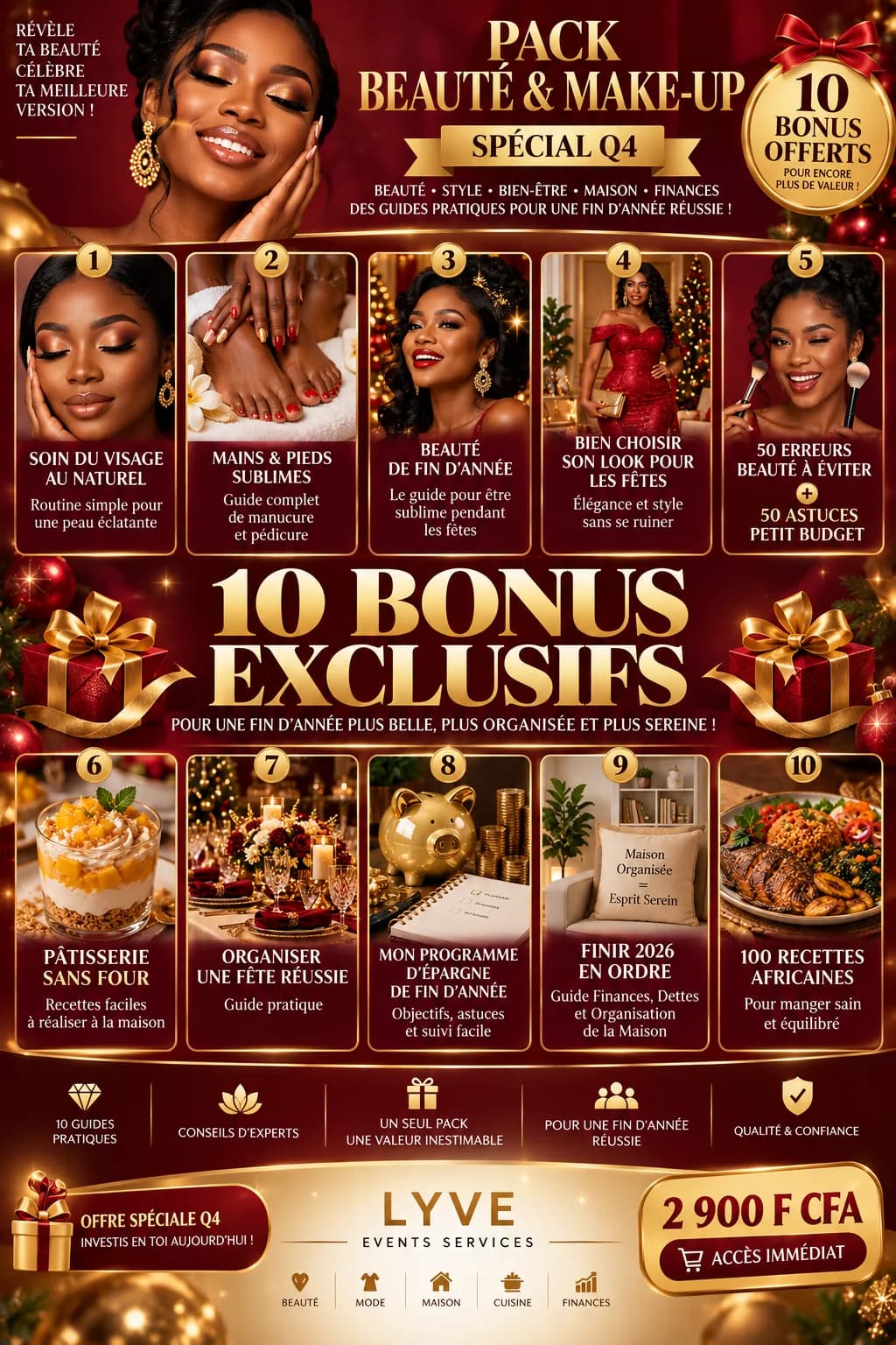 Vue d'ensemble des 10 bonus du Pack Beauté & Make-up Spécial Q4